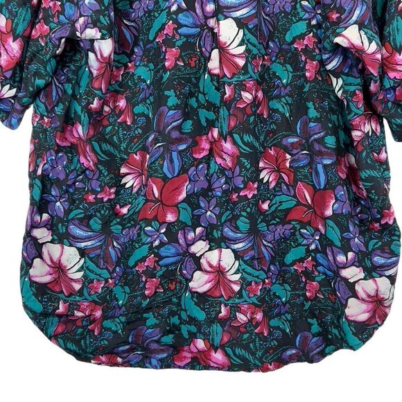 🌺100% Silk large Vintage bright floral tropical Hawaiian button down Miami vice - Picture 12 of 13